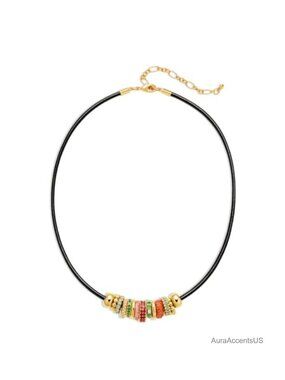 Gold Plated Layered Charm Necklace Leather Cord Paracord Pendant Choker